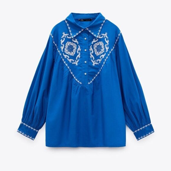 Zara blogger favorite poplin embroidered shirt - Picture 3 of 7